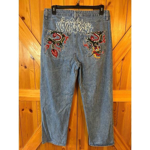 Ninth Hall Ambush Jeans Stone Wash Baggy Graffiti Embroidered Size 34 (8805) - Picture 7 of 9